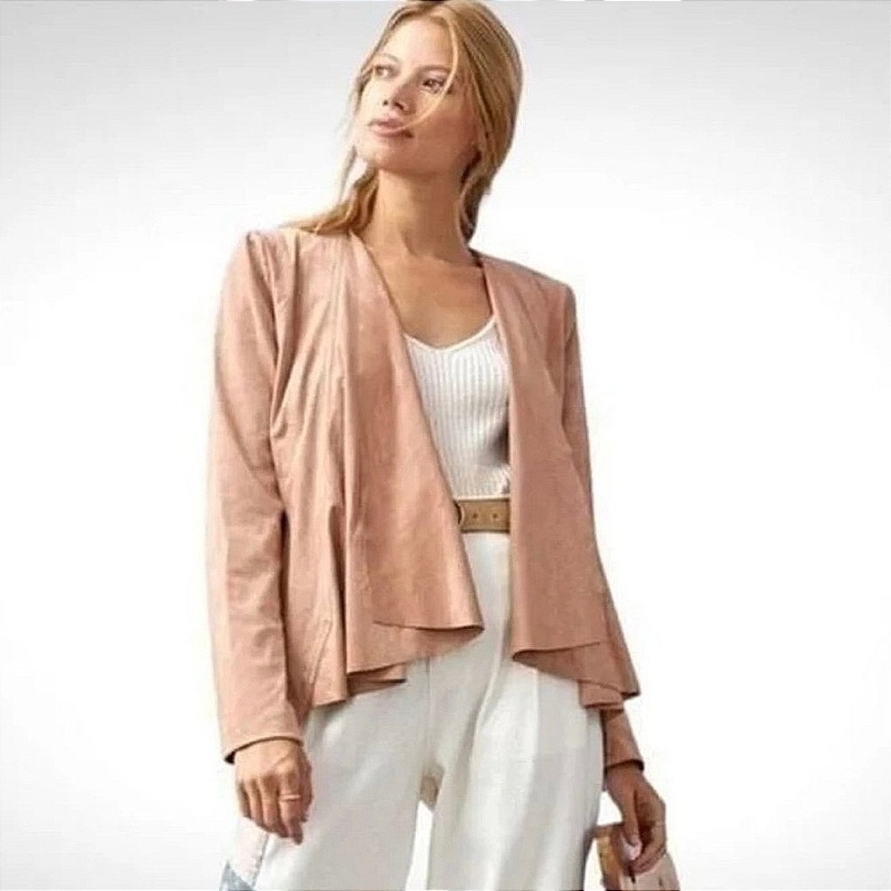 Hutch Women's Pink Suede Drape Front Waterfall Cardigan Jacket Size Small - Picture 15 of 15